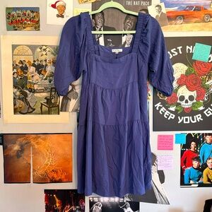 Balloon Sleeve Casual Comfy Blue Dress